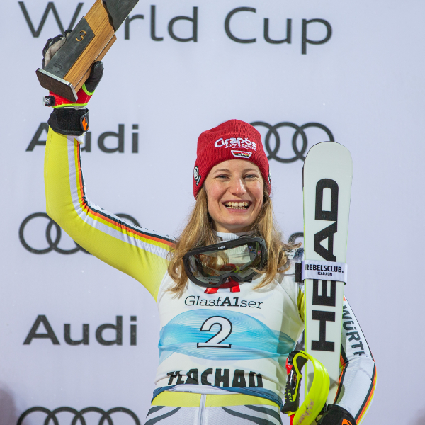 Lena Dürr on the podium in Flachau